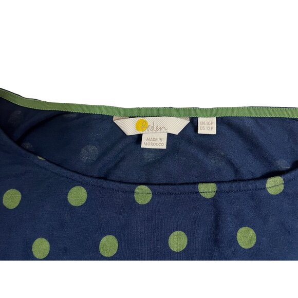 Boden Abigail Jersey Midi Dress Navy Blue Green Polka Dot 12P - Picture 4 of 7